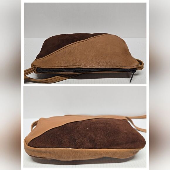 Vintage Raven Works Studio Deerskin Leather & Suede Crossbody Bag Tan & Brown - Picture 3 of 9